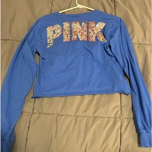 PINK by Victoria Secret Small Blue crop top with silver sequins